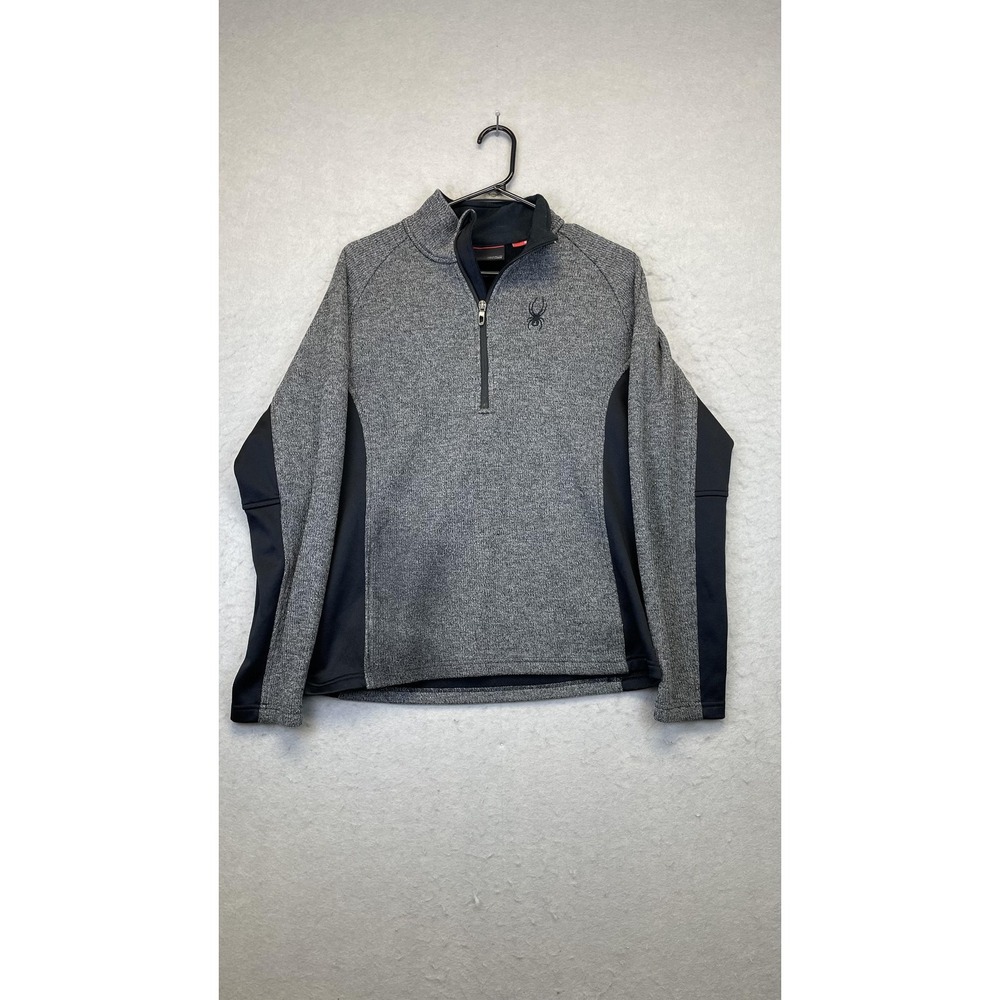 Spyder Half Zip Fleece Pullover Sweater Mens Medium Gray Black Stretch Panels‎
